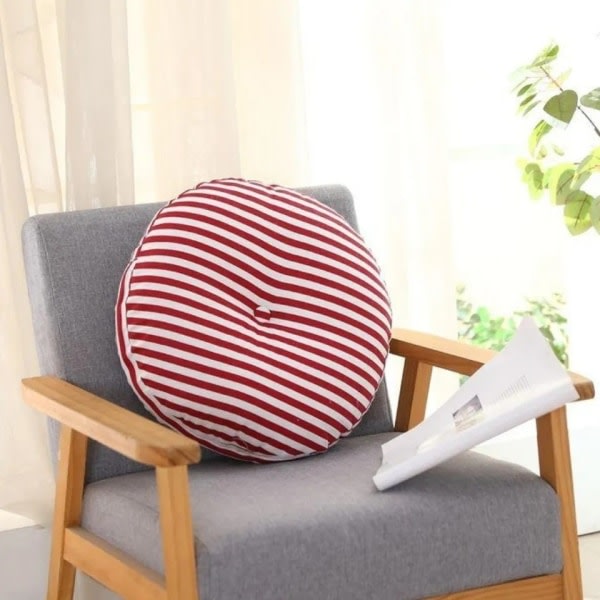 Rund sædehynde, Tatami-pude i bomuldshør, tykke bløde stolepuder til kontorstole, rød hvid, 45 cm (18 tommer)