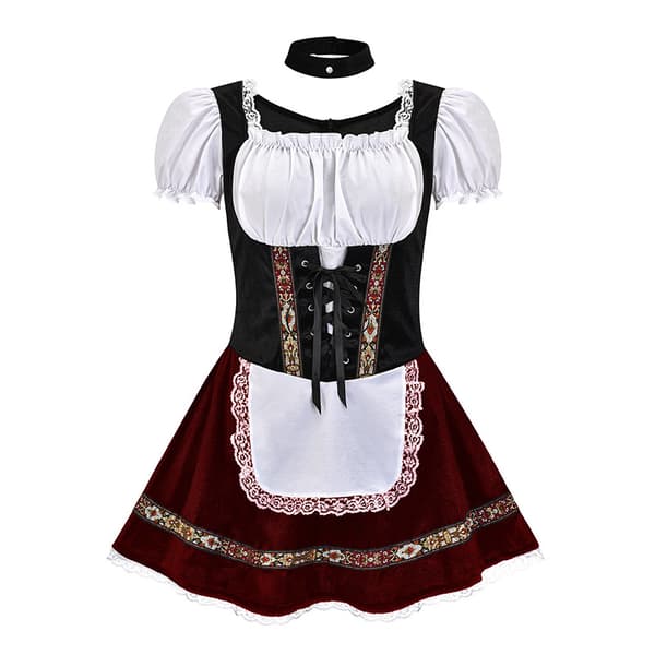Oktoberfest Bayersk Dirndl Klänning för Kvinnor, München Ölfestival Scenkostym Black S/M