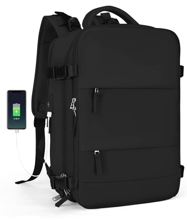 Rejserygsæk Håndbagage Taske med Laptoprum til Vandring Sort
