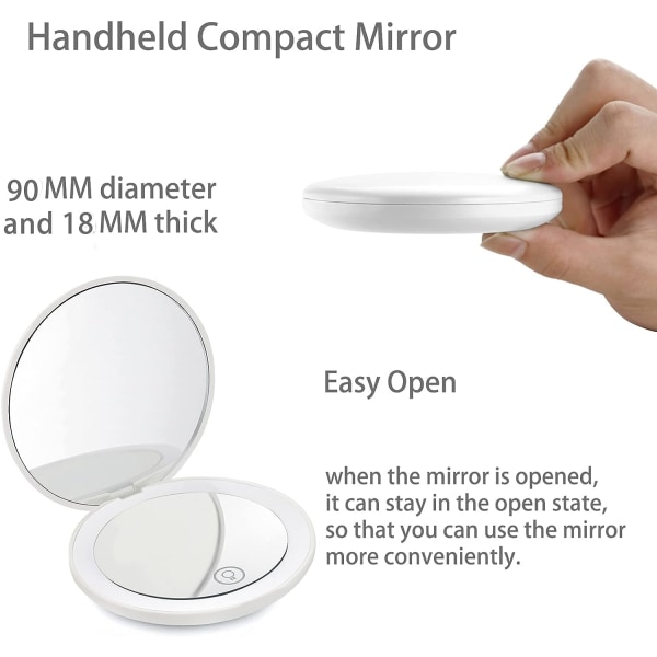 3,5 tum LED Kompakt Spejl Forstørrelse Makeup Spejl 2X Magnific