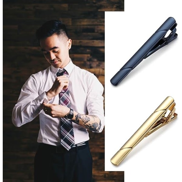 Slipklämmor for mænd, Svart Guld Blå Grå Silver Tie Bar Set for almindelige slipsar (elegant stil)