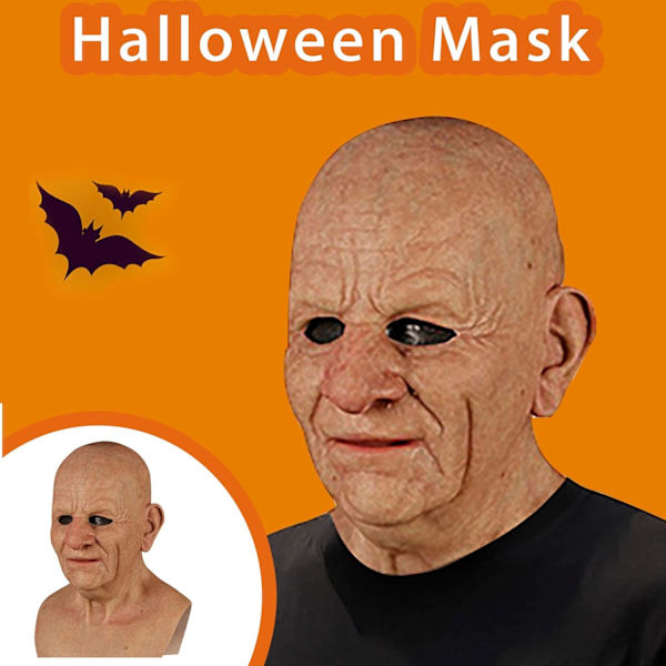 Halloween latexmask - gammal man dekor realistisk ansiktsmask för mänsklig rynka-XF1- E