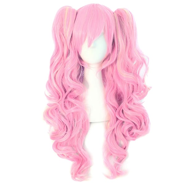 Flerfärgad Lolita Long Lockig Clip On Ponytails Cosplay Peruk (rosa/blond) Anime Cosplay Peruk Loli Peruk Huvudhår, wz-2063 (FMY)