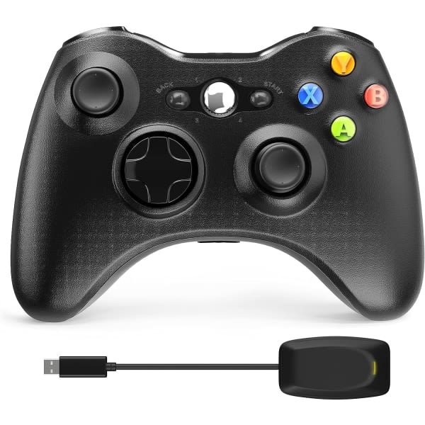 Xbox 360 trådlös handkontroll, 2,4 GHz dubbel vibration Xbox 360 spelkontroll, fjärrkontroll för spel med mottagare