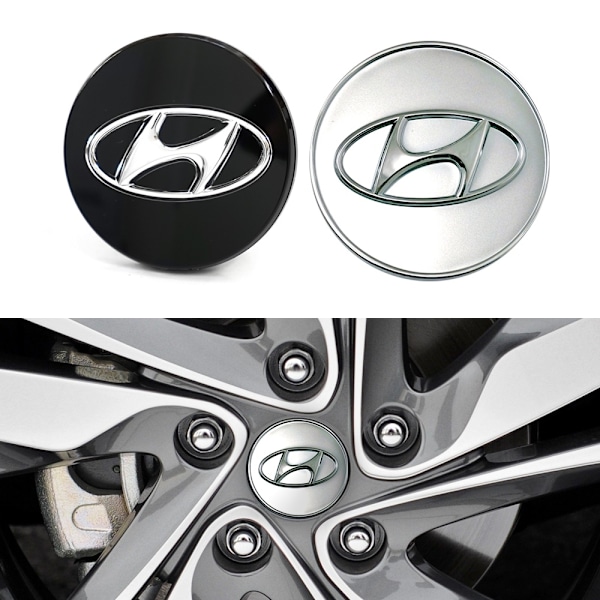 4-pakning - Hyundai Senterdeksler / Nav Emblem - B 70 60mm - Silver