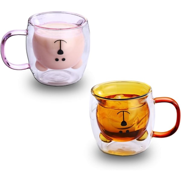 Sød kaffekop Te Mælk Sød Panda-kaffekop Dobbeltisoleringskop Fødselsdagsgave - Parkop (Pink + Brun)