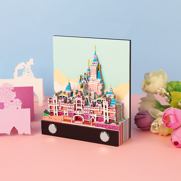 3D Memo Pad Paper Art Sticky Notes, Cube Fairytale Castle Kontorartikler dekorationer til venner børn