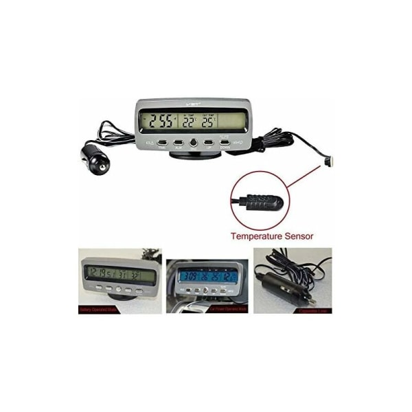 1. Spänningsdetektor Temperatur Bil Auto LCD Display Digital Display Termometer Larmkontroll Väckarklocka