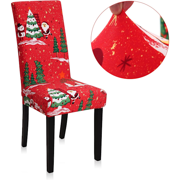 4-pakkia joulupöydän tuolinpäällisiä, joustava, irrotettava ja pestävä, joulukuusi Christmas Tree 6