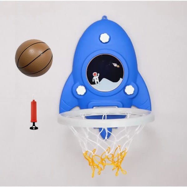 Basketbåge med boll och pump inomhusvägg/dörr Minibasketbåge med sugkopp Barn Sport Vikbar basketbåge utan borrning (blå)