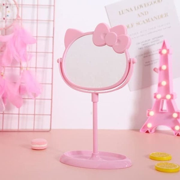 Skrivbordsspegel, Kitty Cat Shape-Kawaii & Vanity Makeup Mirror för dig i badrummet eller sovrummet- Rosa, födelsedagspresent till Hello, Kitty-fanit