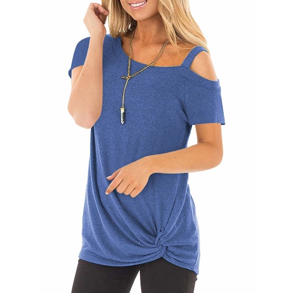 Naisten topit, kierretty löysä T-paitapusero (sininen, XXL)