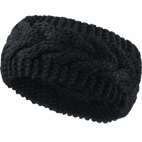Vinterpannband, yllekabelstickat pannband Hårinpackning öronvärmare för kvinnor (svart)
