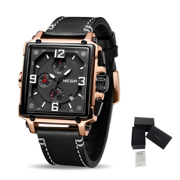 Klockor för män Vattentät Läder Quartz Armbandsur Luminous Chronograph Datum Kalender Herrklocka