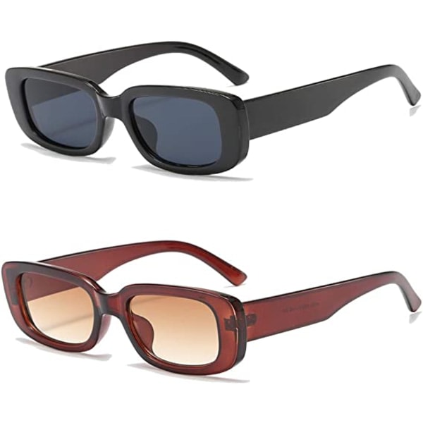 2 stk rektangulære solbriller for kvinner Vintage firkantede solbriller for menn
