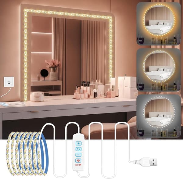 LED Spejl Dæmpbar 3 Farver 9 Niveauer Makeuplampe 2 m