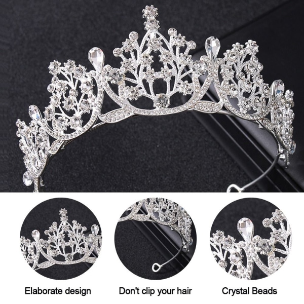 Prinsessa Kristall Tiara Rhinestone Hårband SILVER silver