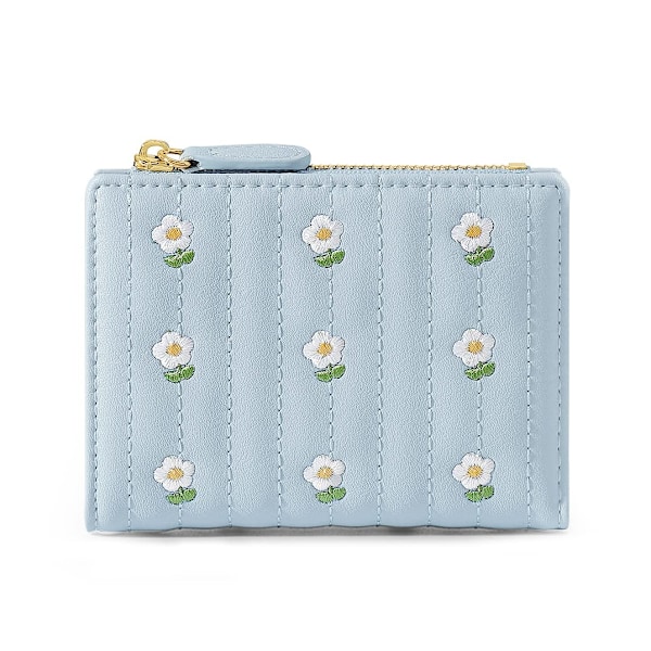 Liten damplånbok tri-fold myntplånbok blommönstrad korthållare myntbörs med ID-fönster elegant ungdomlig och söt - blomma - ljusgrå