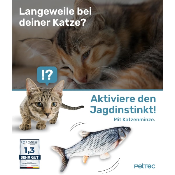 Elektrisk aktiveringsleke for katter, fisk i bevegelse, med kattemynte