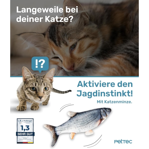 Elektrisk aktiveringsleksak för katter, rörliga fiskar, med kattmynta