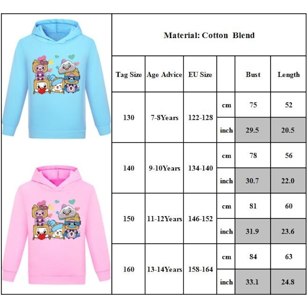 Drenge Piger Pullover 3d Print LANKYBOX Sweatshirt Hættetrøje lyseblå light blue 160cm