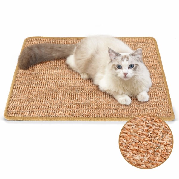 Katte skrapematte, 30 x 40 cm, Naturlig Sisal, Horisontal skrapematte, Skrapebrett for gulv, Beskytter møbler og sofaer