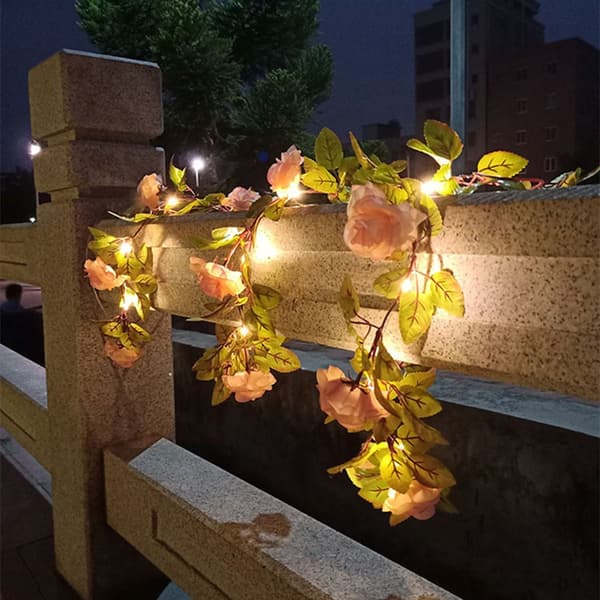 LED lyskæde roser blomster 2m 20 lyserøde varme batteridrevne bryllup B
