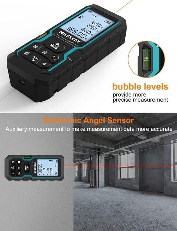Laser Distance Meter 50M with Digital Angle Display, Electronic Level Control Infrared Rangefinder-FF-