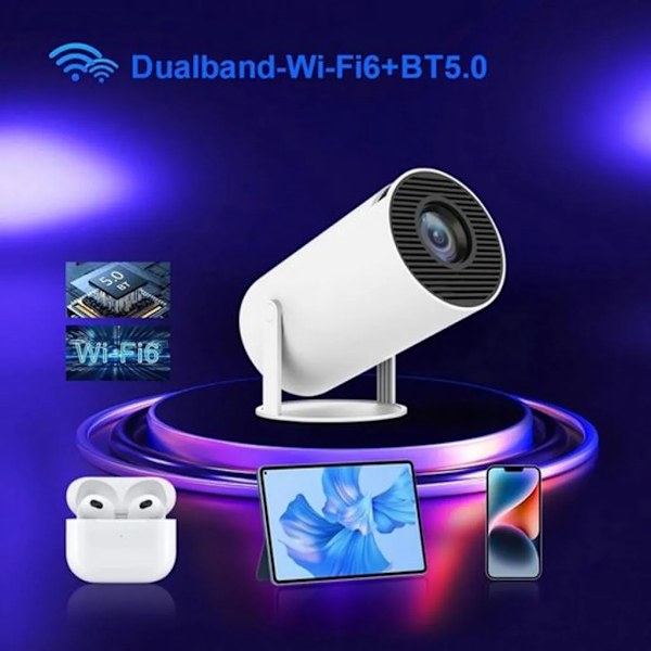 4K HD miniprojektor, 120 ANSI Smart WiFi 2.4G/5G Android 11.0 projektor for vegg/tak, automatisk keystone-korreksjon, 180° vinkeljusterbar