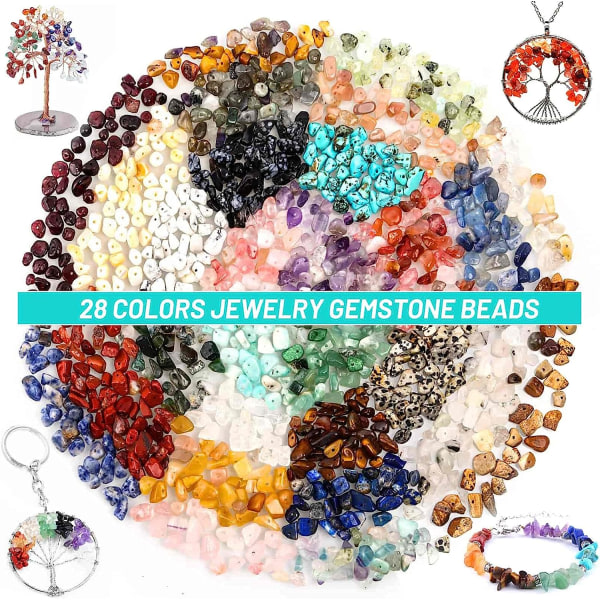 Ringtillverkningssats med 28 farger kristallpärlor, 1660 st kristallsmycketillverkningssats med ädelstenspärlor, smycketråd