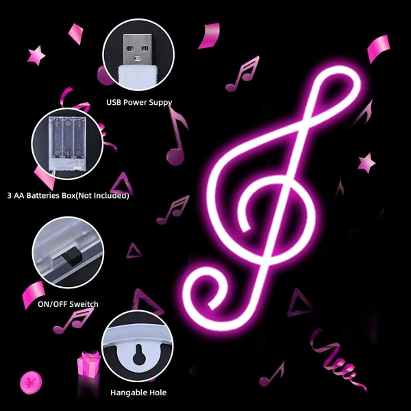 Musik Neon LED Neon USB eller batteridrevet Neon Pink Friend Kids