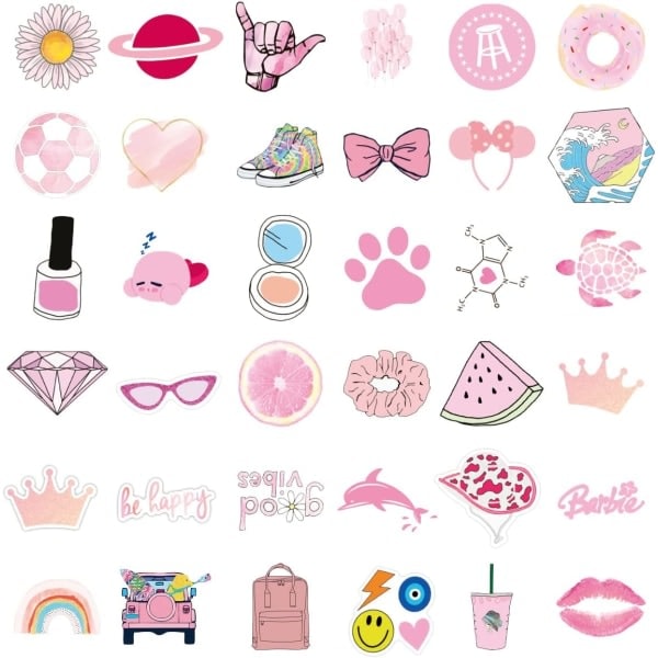 100 stk. Preppy Klistremerker Rosa Klistremerkepakke