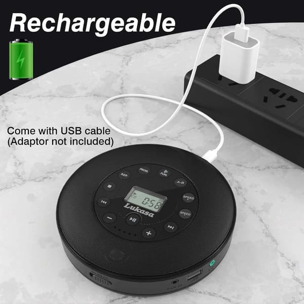 Kannettava Bluetooth CD-soitin ladattava MP3 USB iskunkestävä musta Black