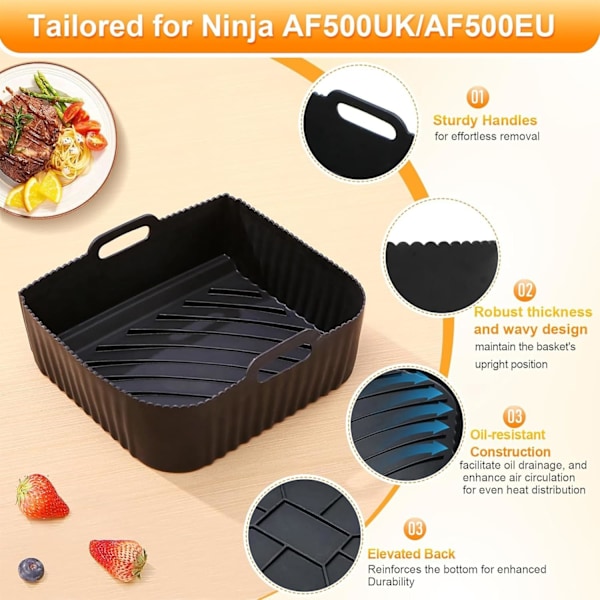 Airfryer silikonimuotti Ninja Foodi Flexdrawer AF500EU 10.4L -laitteeseen, Ninja AF500EU kuumailmakeittimen lisätarvikkeet 2 × 5.2L (2 × 5.2L)