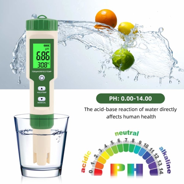5 in 1 pH/TDS/EC/ORP/lämpötilamittari digitaalinen vedenlaatu