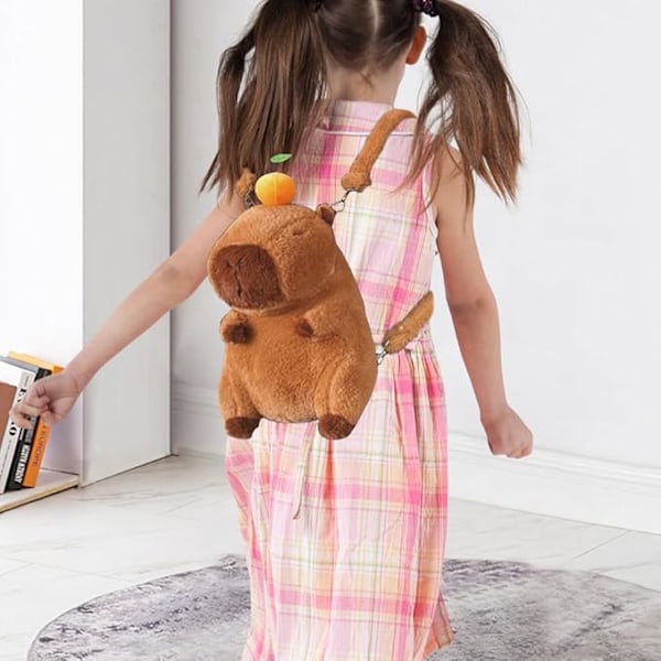 Capybara Plysch Ryggsäck Kawaii Mode Plysch Pälsväska Dragkedja Mini Knappväska Söt Cartoon Stor Kapacitet för Flickor Födelsedag Julgåvor