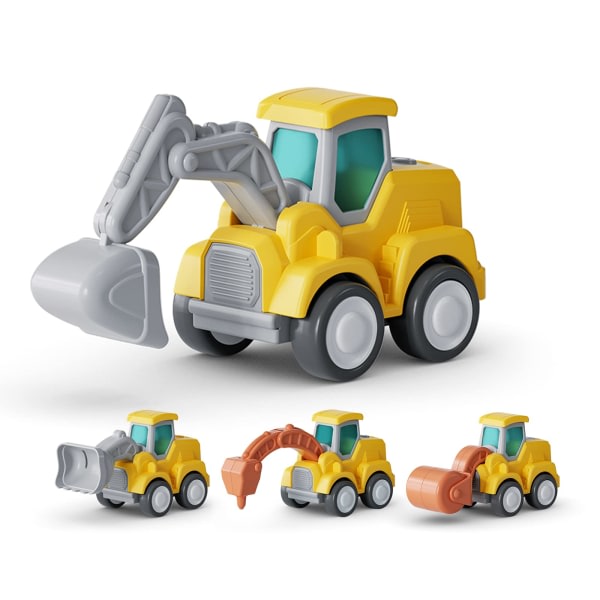 4 STK Gravemaskine legetøjsbiler til småbørn - Pull Back Cars Legetøj
