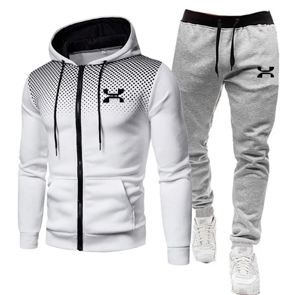 2023 Mode Træningsdragt til Mænd Hoodie Fitness Træningstøj Mænd Løbesæt Sportstøj Jogger Herre Træningsdragt Vinterdragt Sport hvid grå en B white gray an B XXL