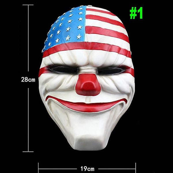 Pelottava klovnin naamio Payday 2 USA:n lipun klovninaamiot naamiaiset karnevaalijuhlat naamio kammottava hauska Pay Day -naamio Halloween-rekvisiitta korkealaatuinen Mask 1