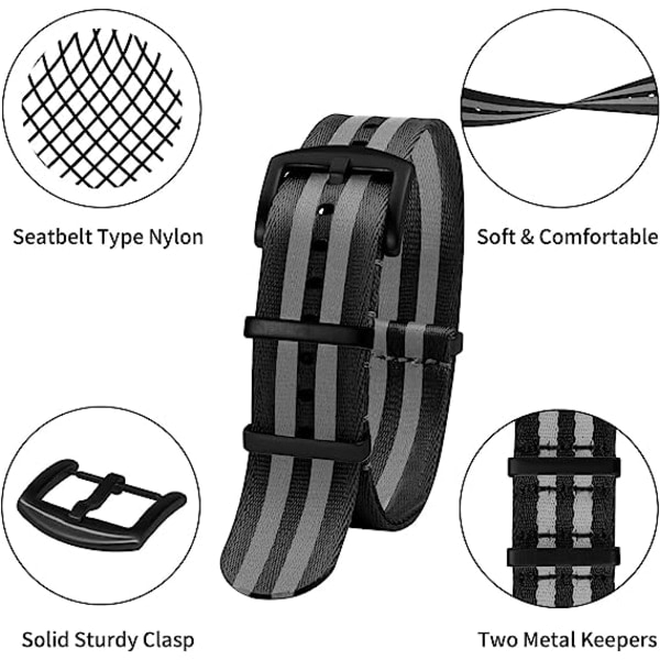 Watch Nylon - Mjuk herrklocka Watch - Canvas Smart Watch Armbandsersättning med lås - 20 mm