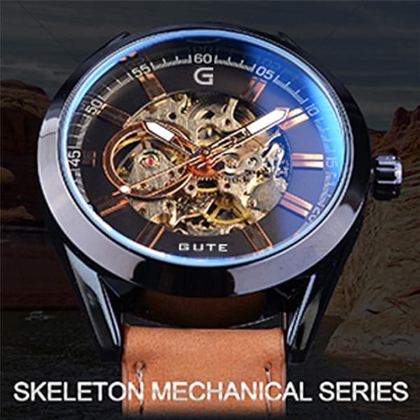 Skeleton för män Automatisk Mekanisk Armbandsur Casual Watch Watch