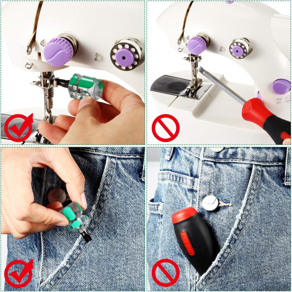 Minikort skruvmejsel verktygssats för symaskin inklusive platta tips för gör-det-själv-reparationer, 2 st med förvaringsväska