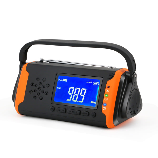 Solar Emergency Radio Håndsving AM/FM-radio med lys lommelygte, SOS Alert, AUX Music Player Orange