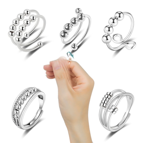 Antistressring dubbel justerbar koppar platina silver sexdelad set