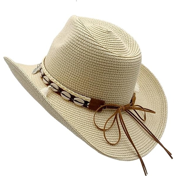 Western stråcowboyhatt kvinnlig strandsolhatt manlig bredbrättad hatt cowboyhatt sommar Panamahatt, beige