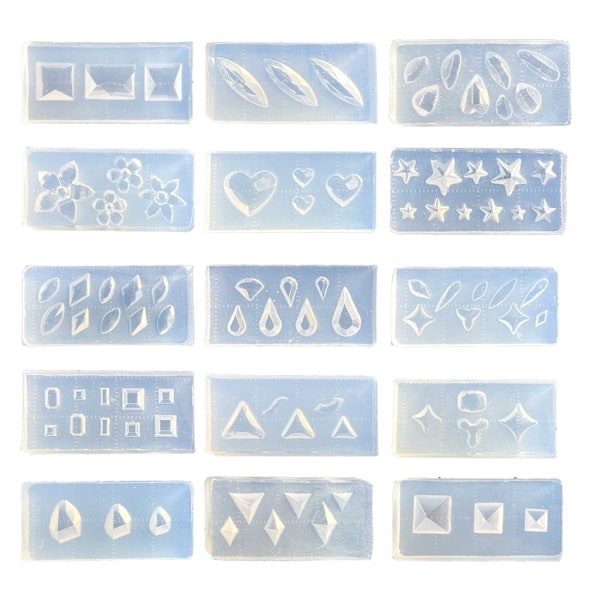 15 st minia facetterade ädelstenshjärta molds Nail Art Carving Form Lämplig för DIY Nail Art Dekoration Tillbehör Verktyg