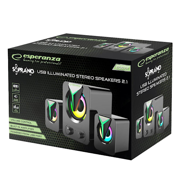 Esperanza - 2.1 USB Högtalare med RGB LED i Regnbågens Färger black 636