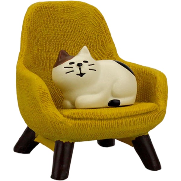 Miniature Cat Figurines with Small Sofa - Kitten Miniature Desk Accessories - Perfect Cute Cat Gift for Cat Lovers(Yellow Sofa)