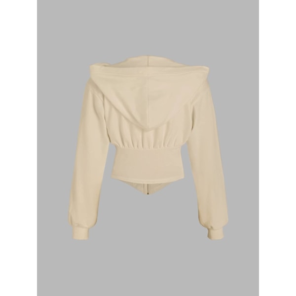 Kvindes Halv-Lynlås Korset Crop Sweatshirt Hoodie Solid Dyb Aprikos L Apricot