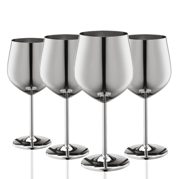 Silvervinglasset om 4, 550 ml okrossbar silverbägare, vinglas i rostfritt stål, unikt och bärbart metall vinglas Silver